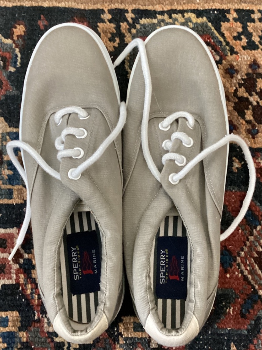 Women’s Sperry Canvas Boat Shoes in Light gray with White Laces